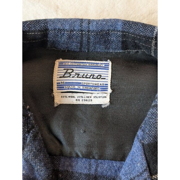 Vintage 60s 70s Wool Loop Collar Shadow Plaid Button Up Rockabilly Boxy Medium - Picture 5 of 6